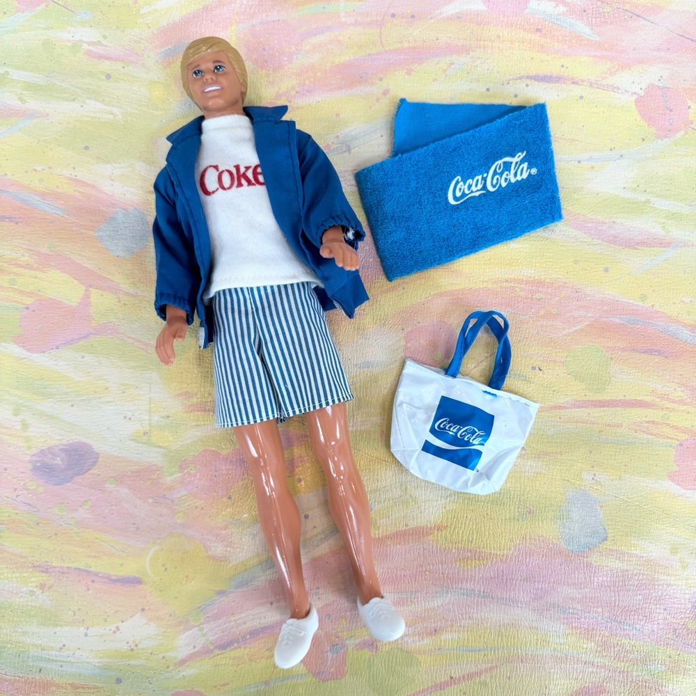 Vintage 1968 Ken Doll w/ Rare Coca-Cola Beach Accessories